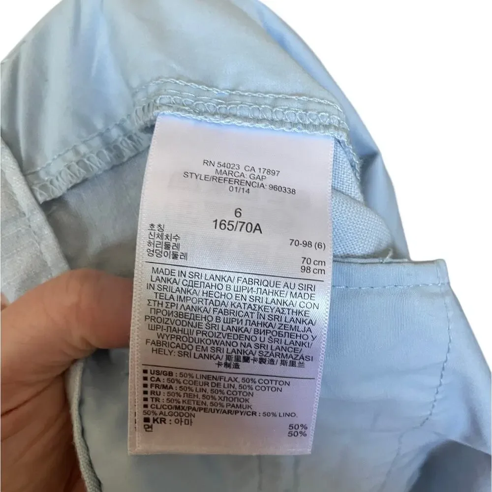 Gap Linen Cotton Slim Straight Pants Light Blue Coastal Prep Nautical Size 6